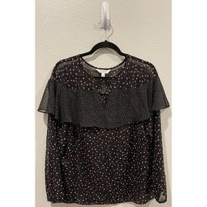 LC LAUREN CONRAD Black Flounce Peasant Floral Blouse